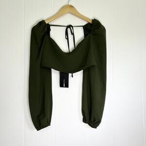 Fashion Nova Dark Green Off The Shoulder Crop Top Blouse Women's Small